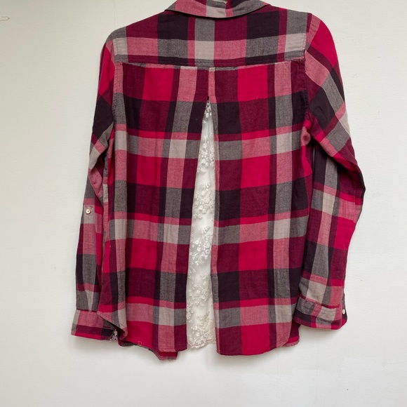 Red plaid shirt with lace back from Anthropologie - Picture 3 of 3